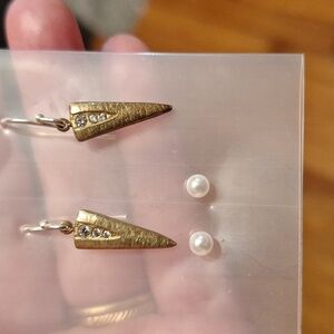 2 Pair 925 Silver Earrings Vintage Crystal Drop & Pearl Fairy Retro Edgy Silpada